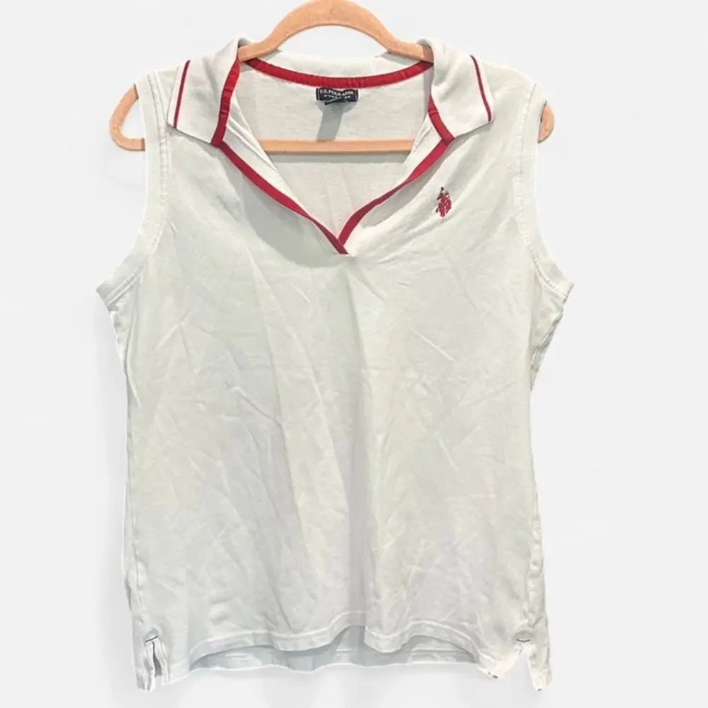 Vintage US Polo Assn Sleeveless Polo Top White Sporty Y2K Indie Sleaze L